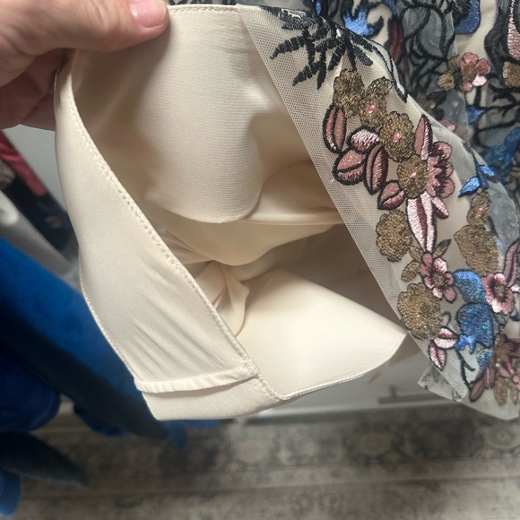 Blue and Red Plunge Neck A-line Midi Dress - Picture 8 of 10